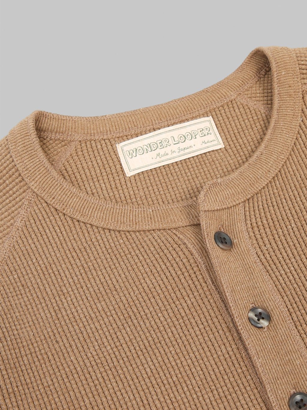 Wonder Looper Iron Mordant Foxfibre Heavyweight Waffle Henley Coyote 80 interior tag