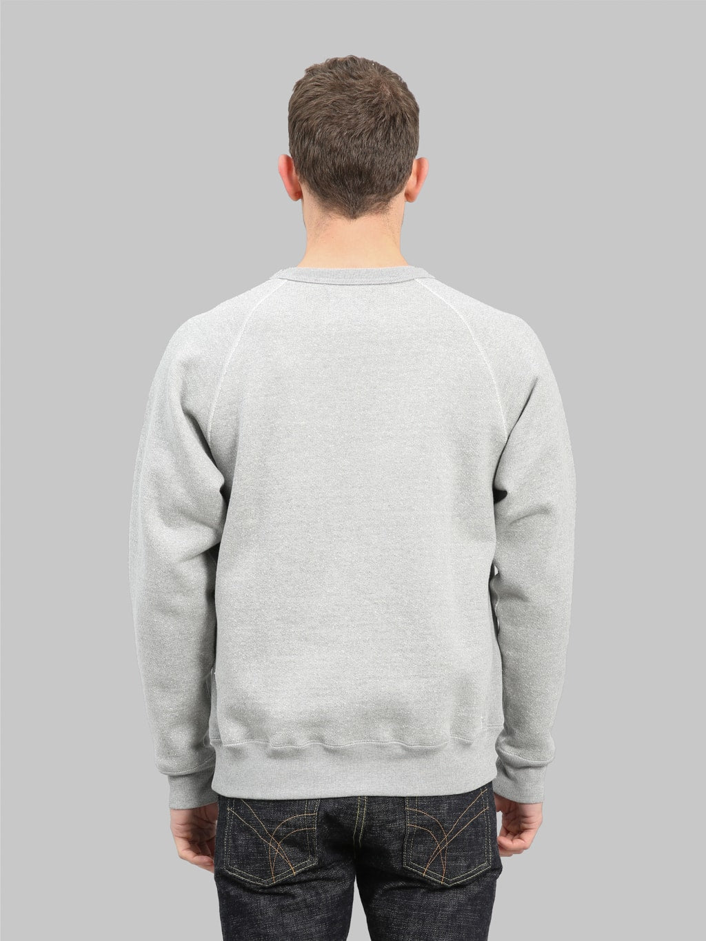 wonder looper pullover crewneck double heavyweight french terry heather grey back look