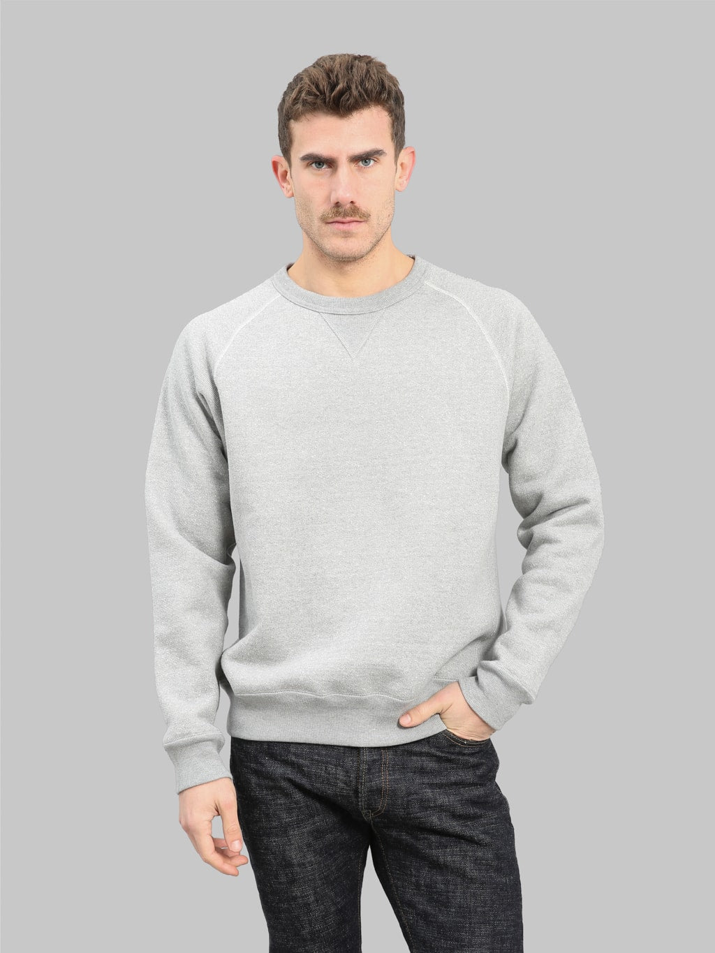 wonder looper pullover crewneck double heavyweight french terry heather grey styled