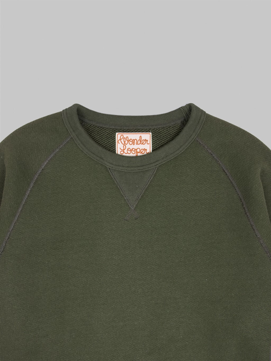 wonder looper pullover crewneck double heavyweight french terry khaki  chest