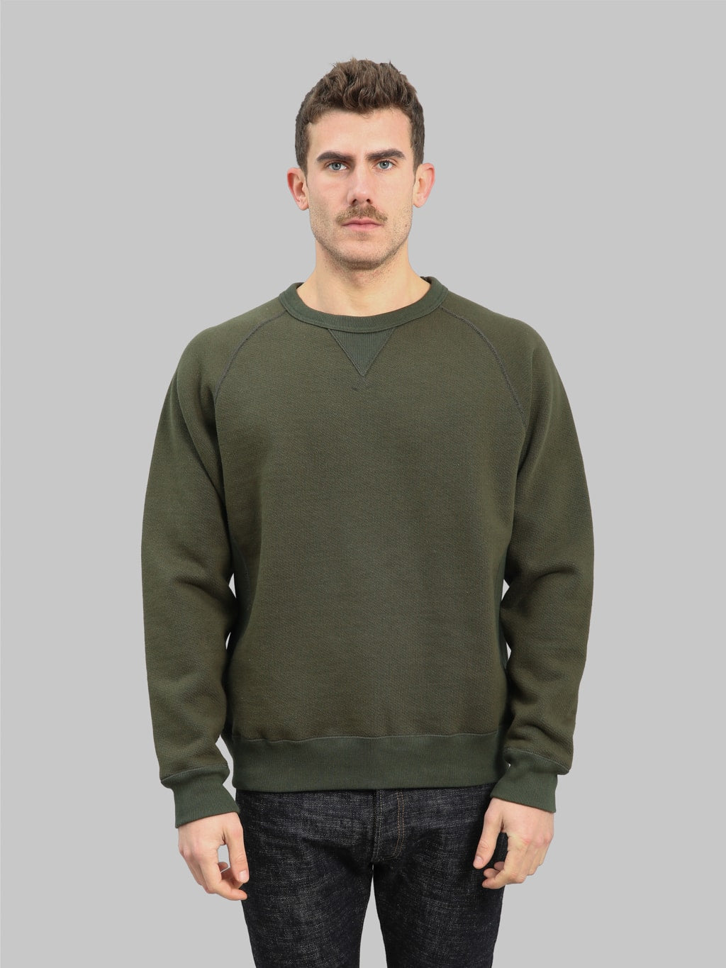 wonder looper pullover crewneck double heavyweight french terry khaki front fit