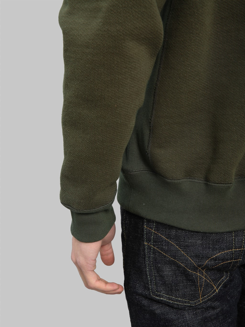  wonder looper pullover crewneck double heavyweight french terry khaki cuff