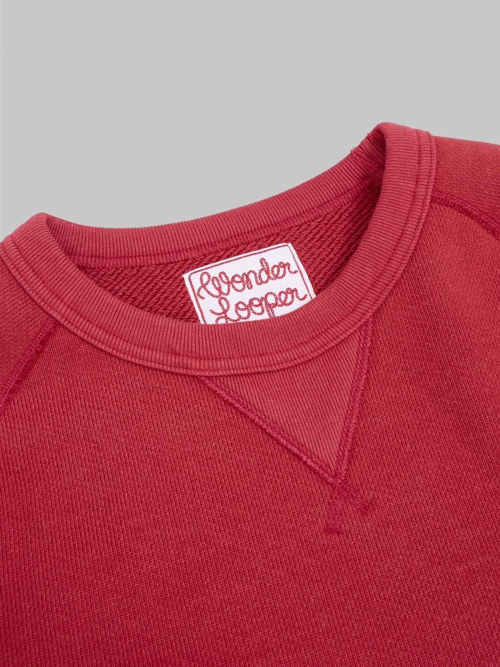 wonder looper pullover crewneck double heavyweight french terry red interior tag