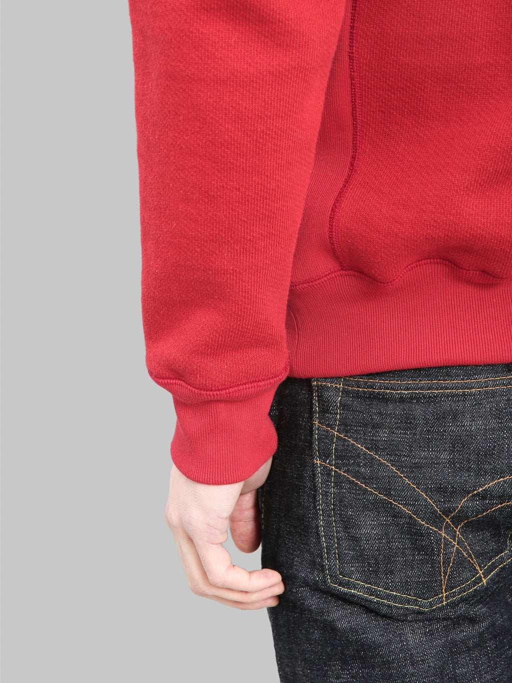 wonder looper pullover crewneck double heavyweight french terry red cuff