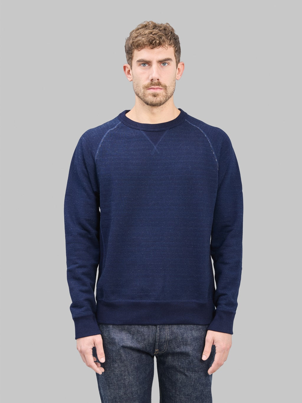 Wonder Looper Pullover Crewneck Real Indigo Blanket Striped  French Terry front view