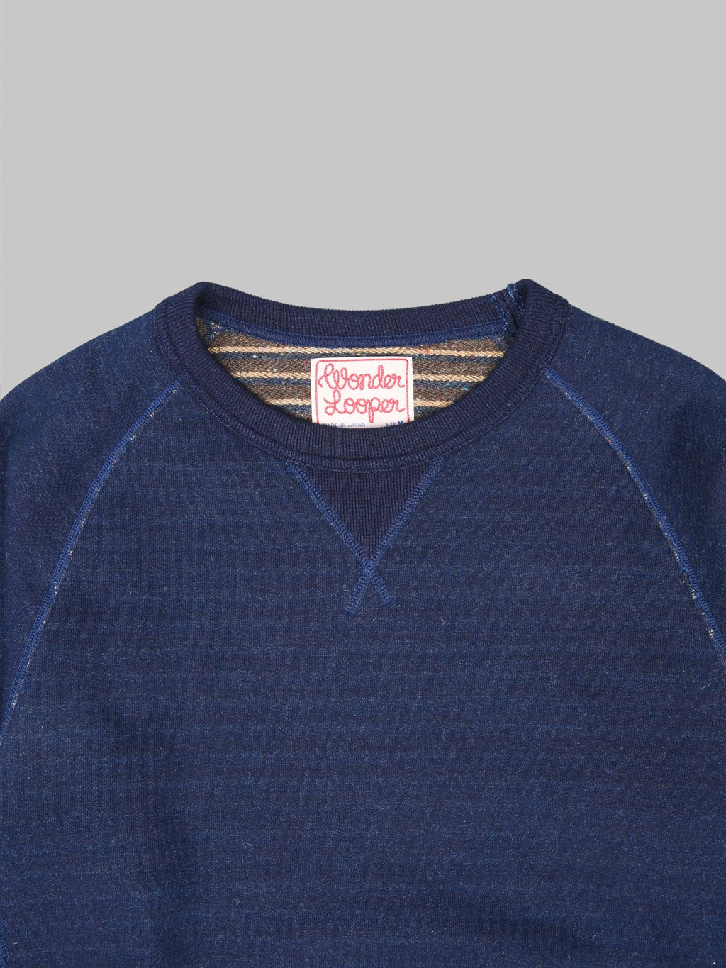 Wonder Looper Pullover Crewneck Real Indigo Blanket Striped  French Terry tag