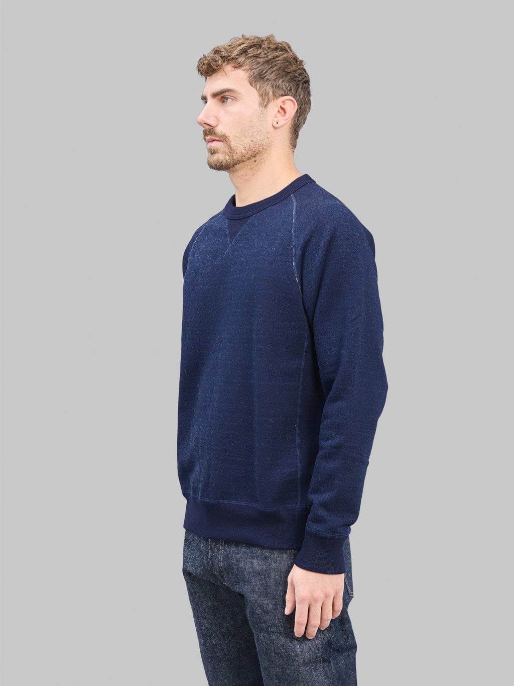 Wonder Looper Pullover Crewneck Real Indigo Blanket Striped  French Terry side look