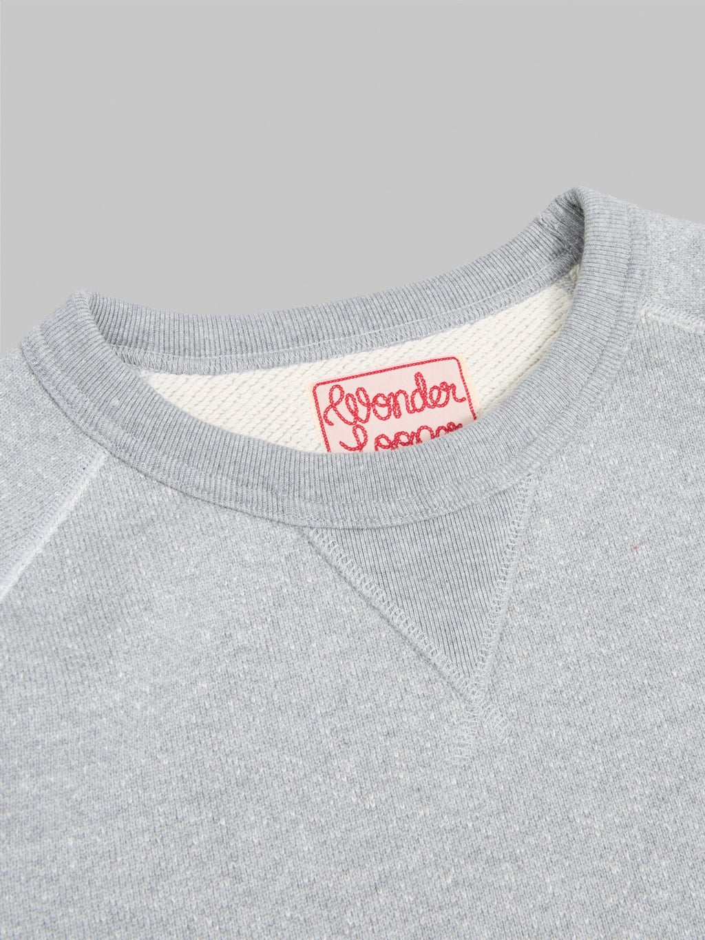 wonder looper pullover crewneck double heavyweight french terry heather grey interior label