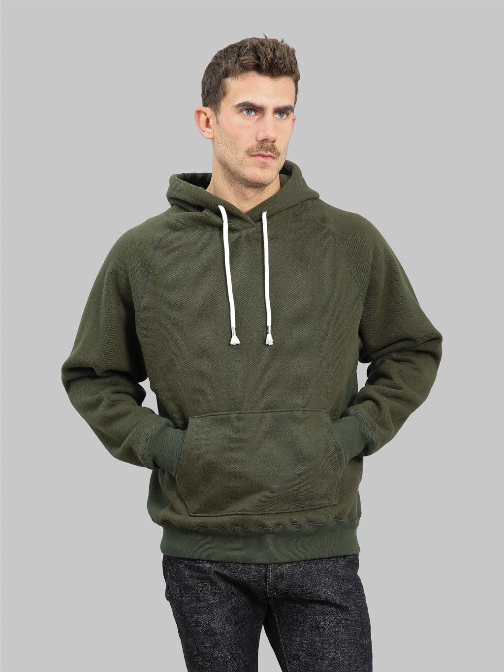 wonder looper pullover hoodie double heavyweight french terry khaki front fit