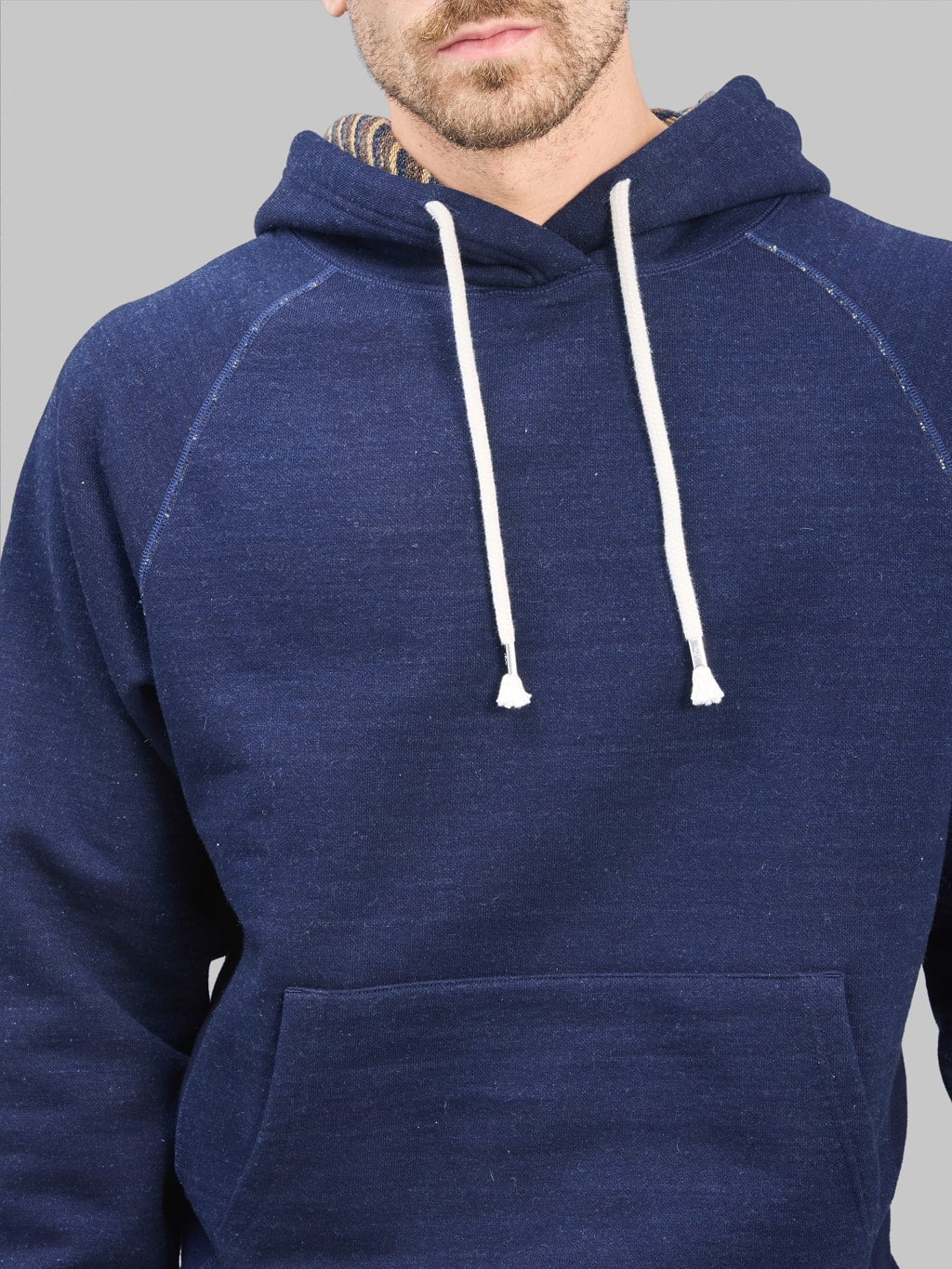 Wonder Looper Pullover Hoodie Real Indigo Blanket Striped French Terry  chest