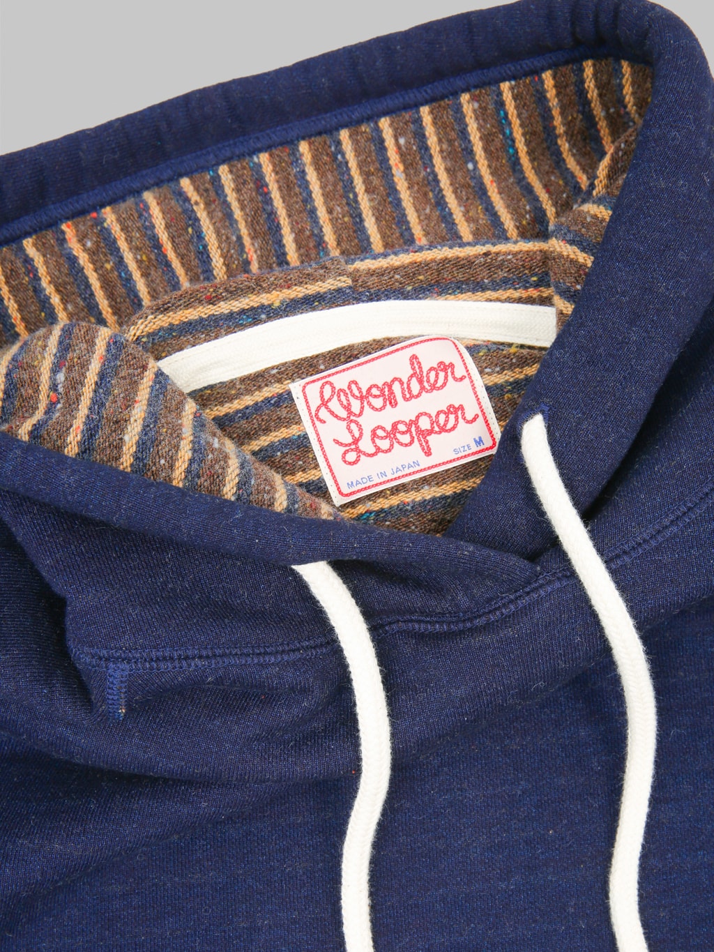 Wonder Looper Pullover Hoodie Real Indigo Blanket Striped French Terry interior