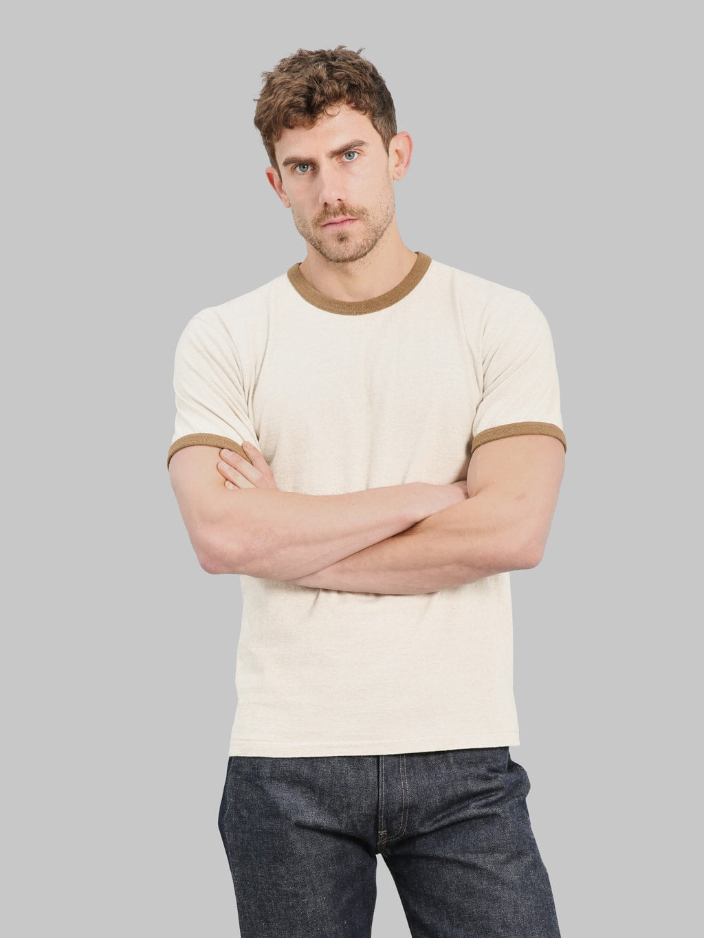 Wonder Looper Recycled Cotton Foxfibre® Ringer T-Shirt Stone