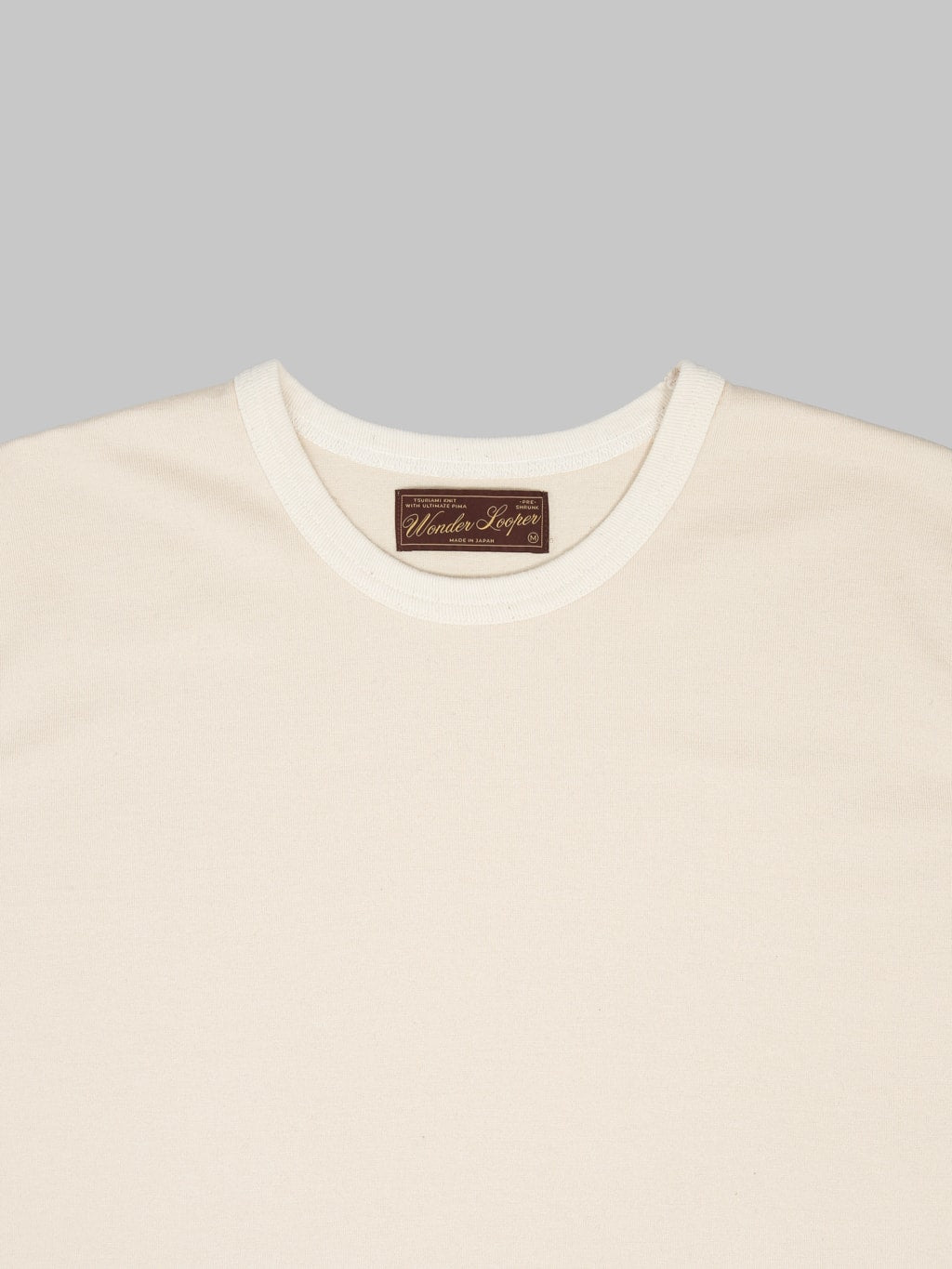 Wonder Looper Ultimate Pima Tsuriami Crewneck TShirt Ecru collar
