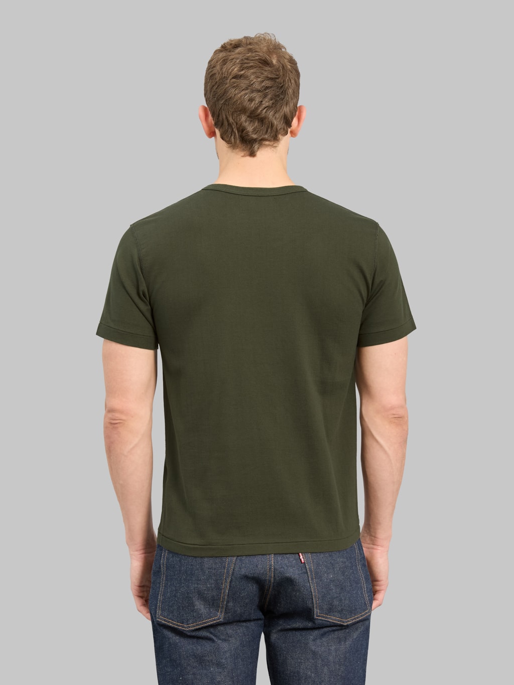 Wonder Looper Ultimate Pima Tsuriami Crewneck TShirt Khaki back fit