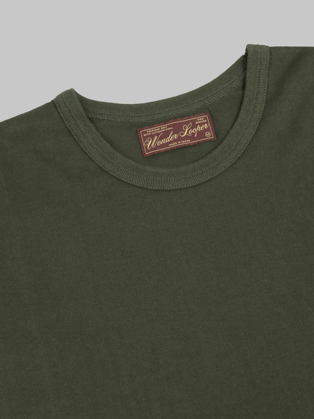 Wonder Looper Ultimate Pima Tsuriami Crewneck TShirt Khaki label