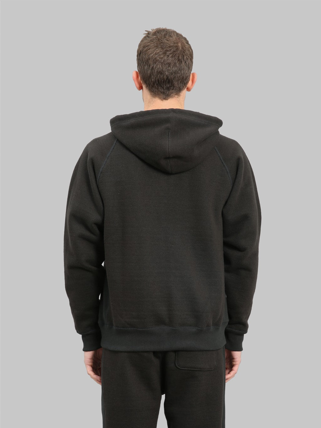 wonder looper zip hoodie double heavyweight french terry black back look