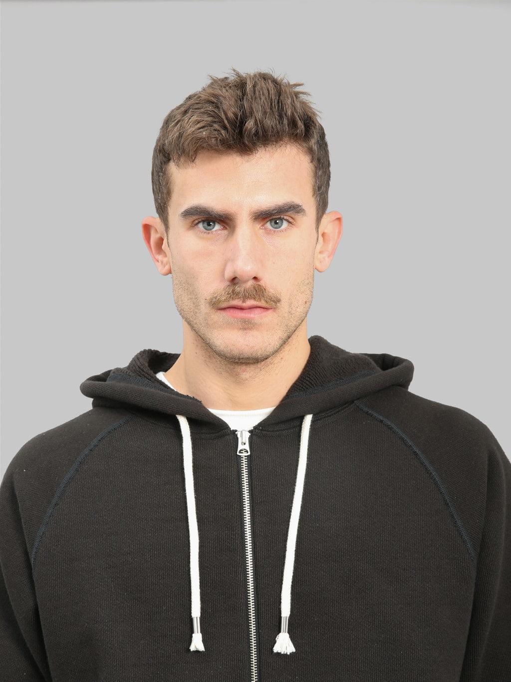 wonder looper zip hoodie double heavyweight french terry black chest