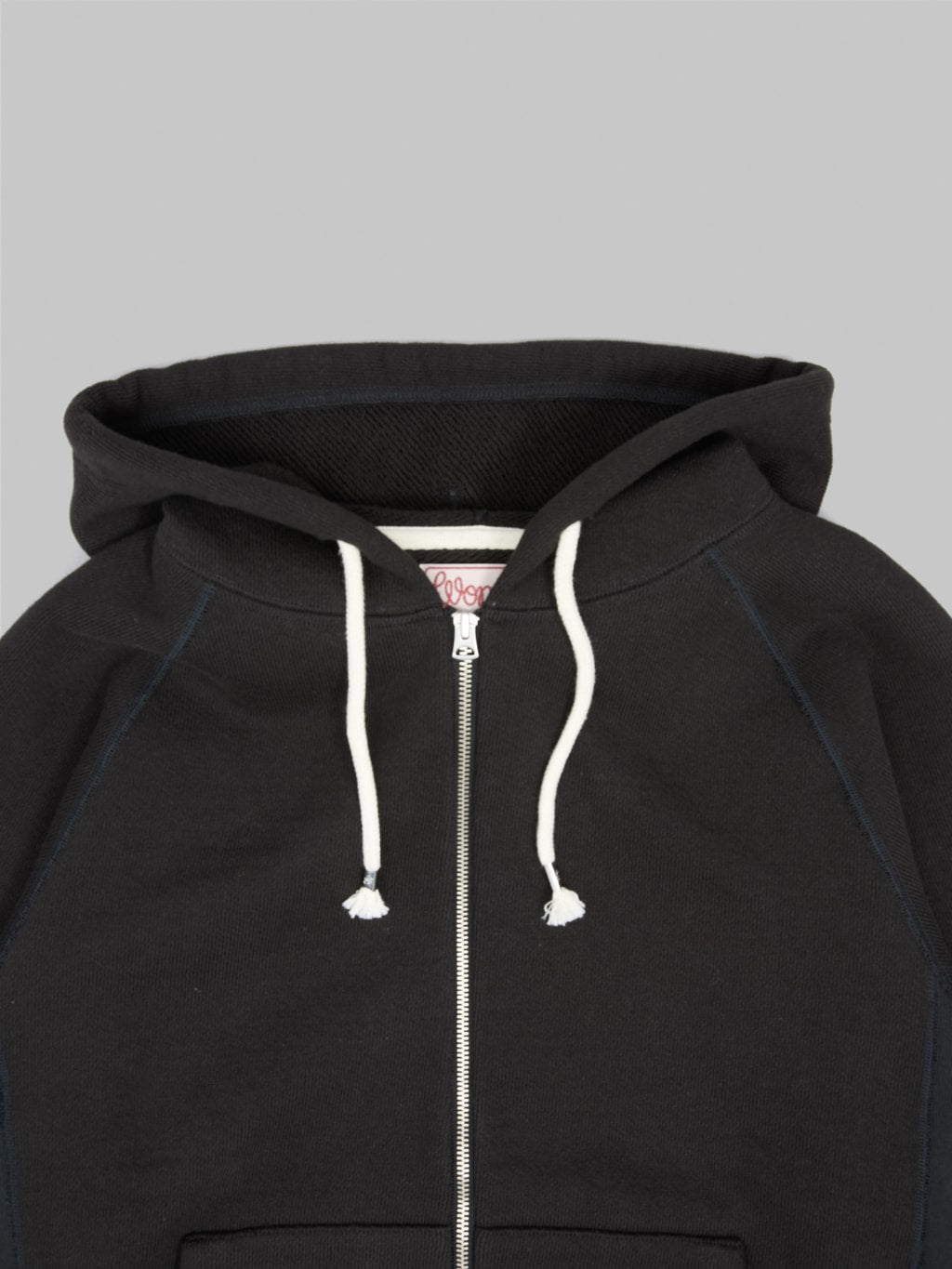 wonder looper zip hoodie double heavyweight french terry black chest details