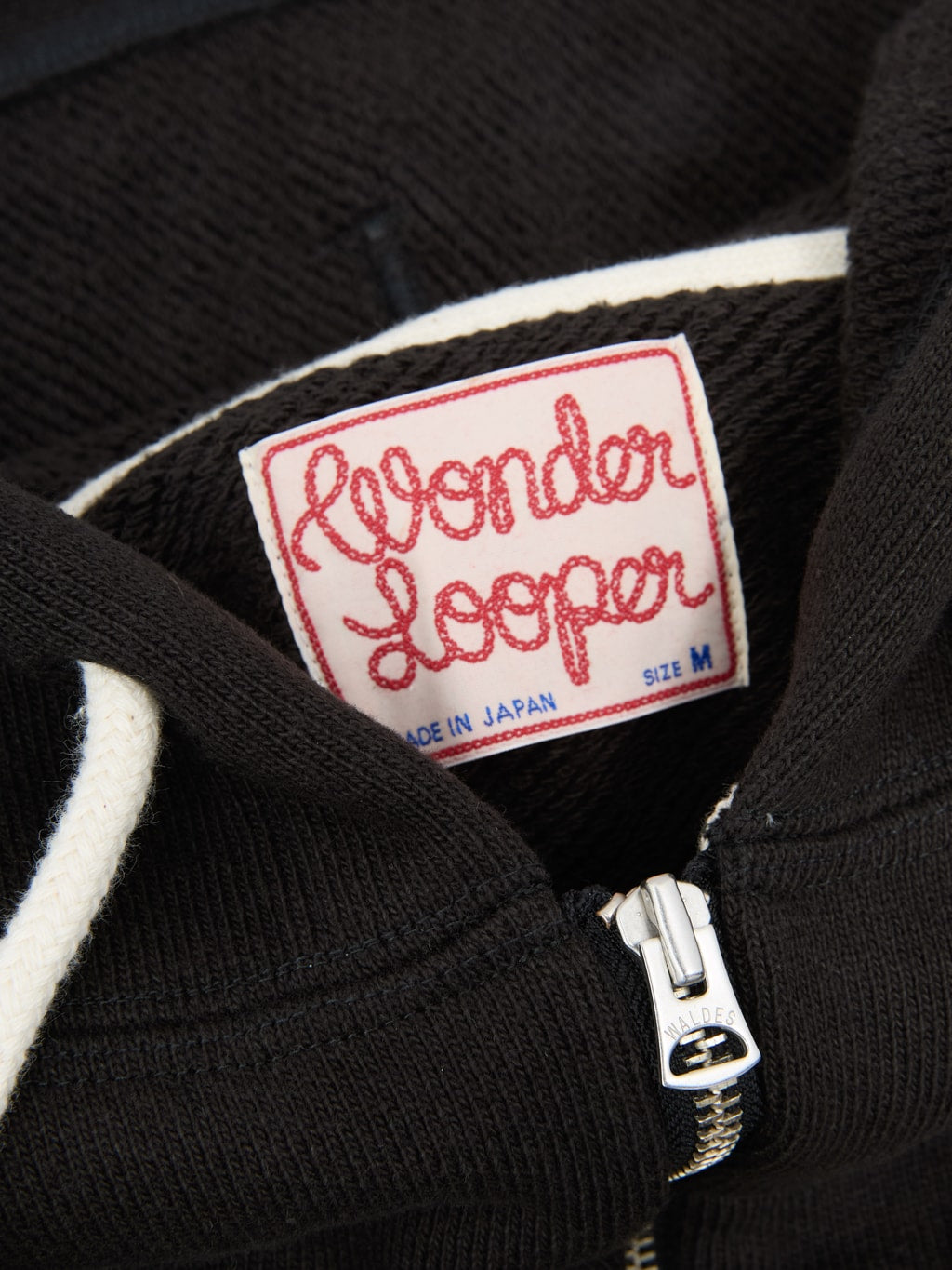 wonder looper zip hoodie double heavyweight french terry black interior tag