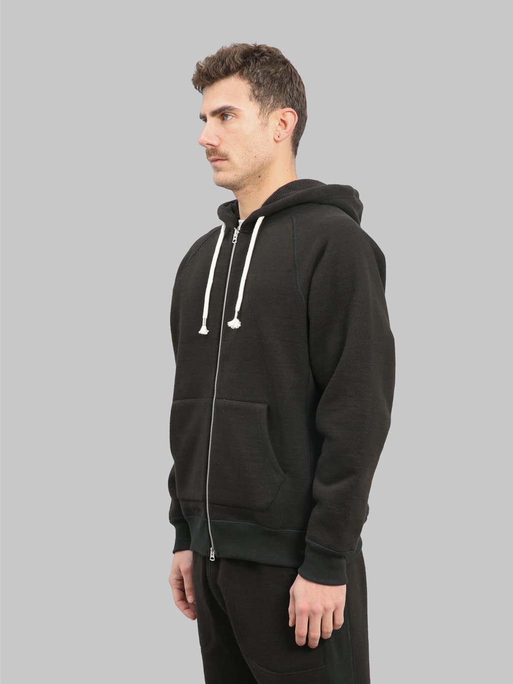 wonder looper zip hoodie double heavyweight french terry black side look