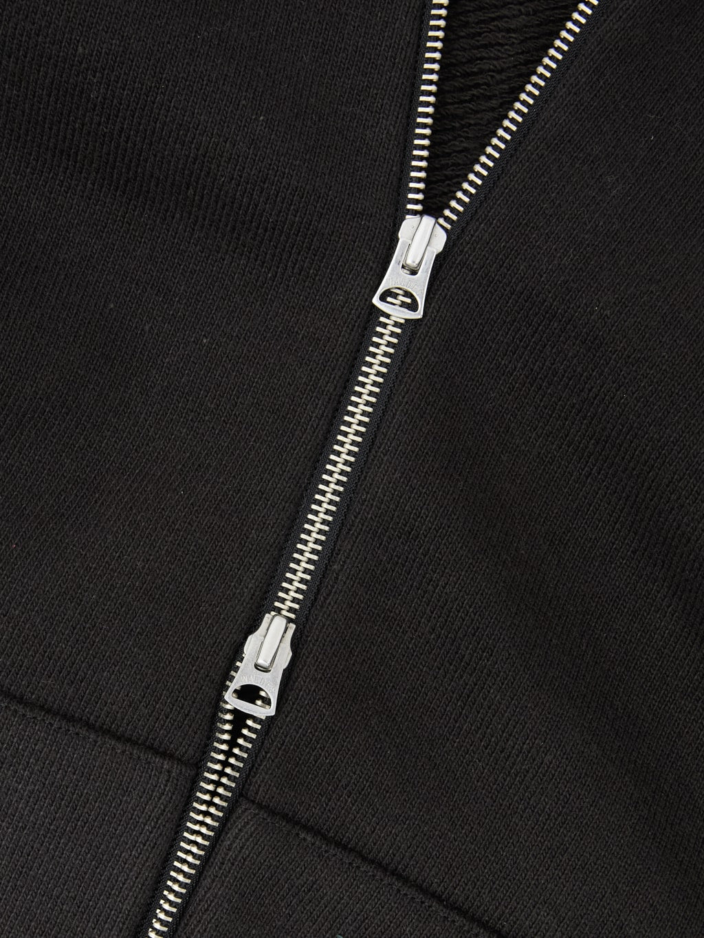 wonder looper zip hoodie double heavyweight french terry black closeup