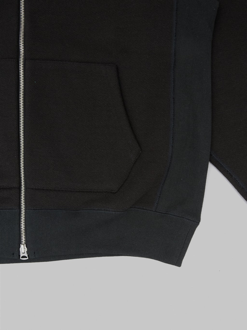 wonder looper zip hoodie double heavyweight french terry black hem