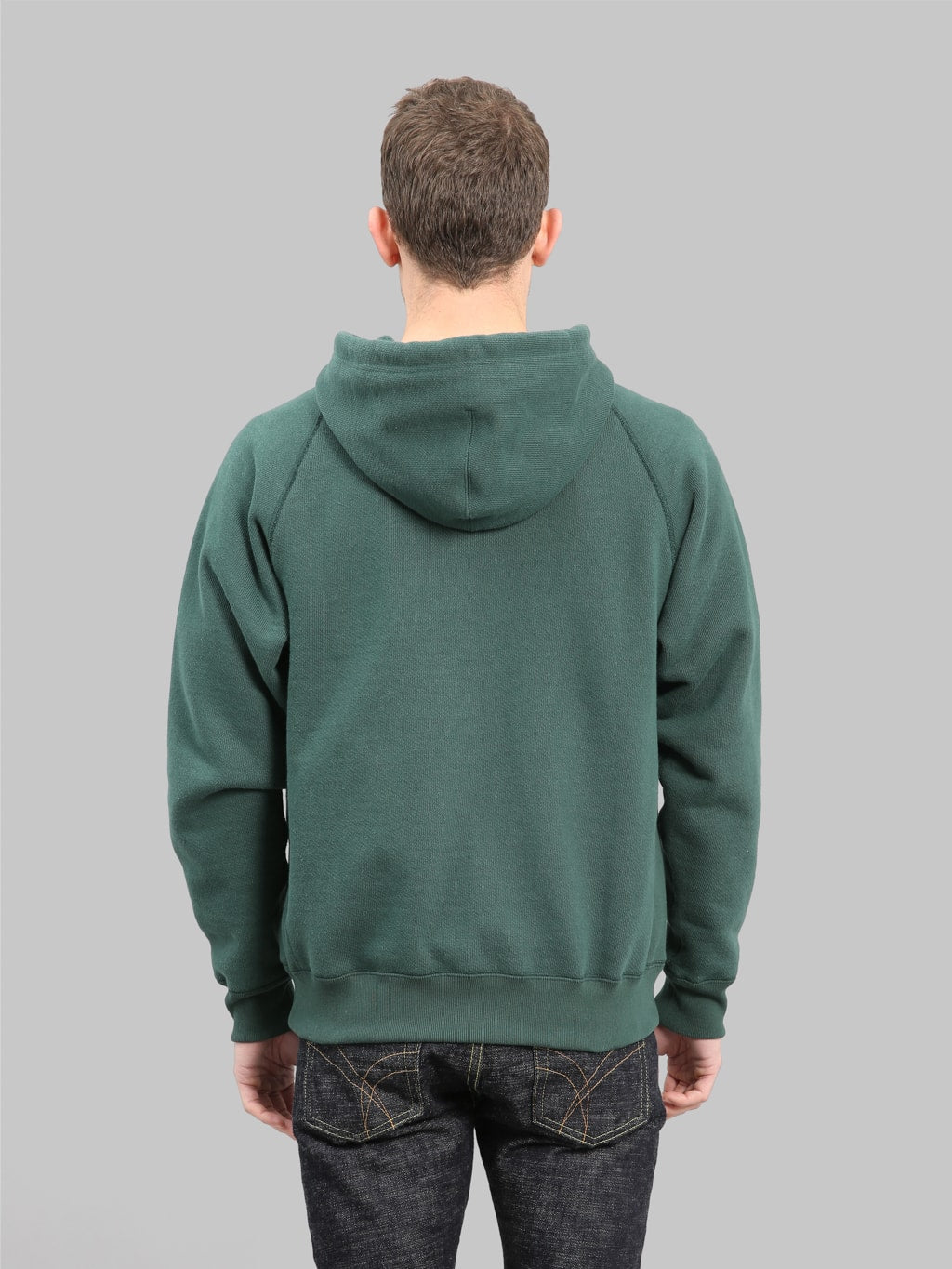 wonder looper zip hoodie double heavyweight french terry green back look