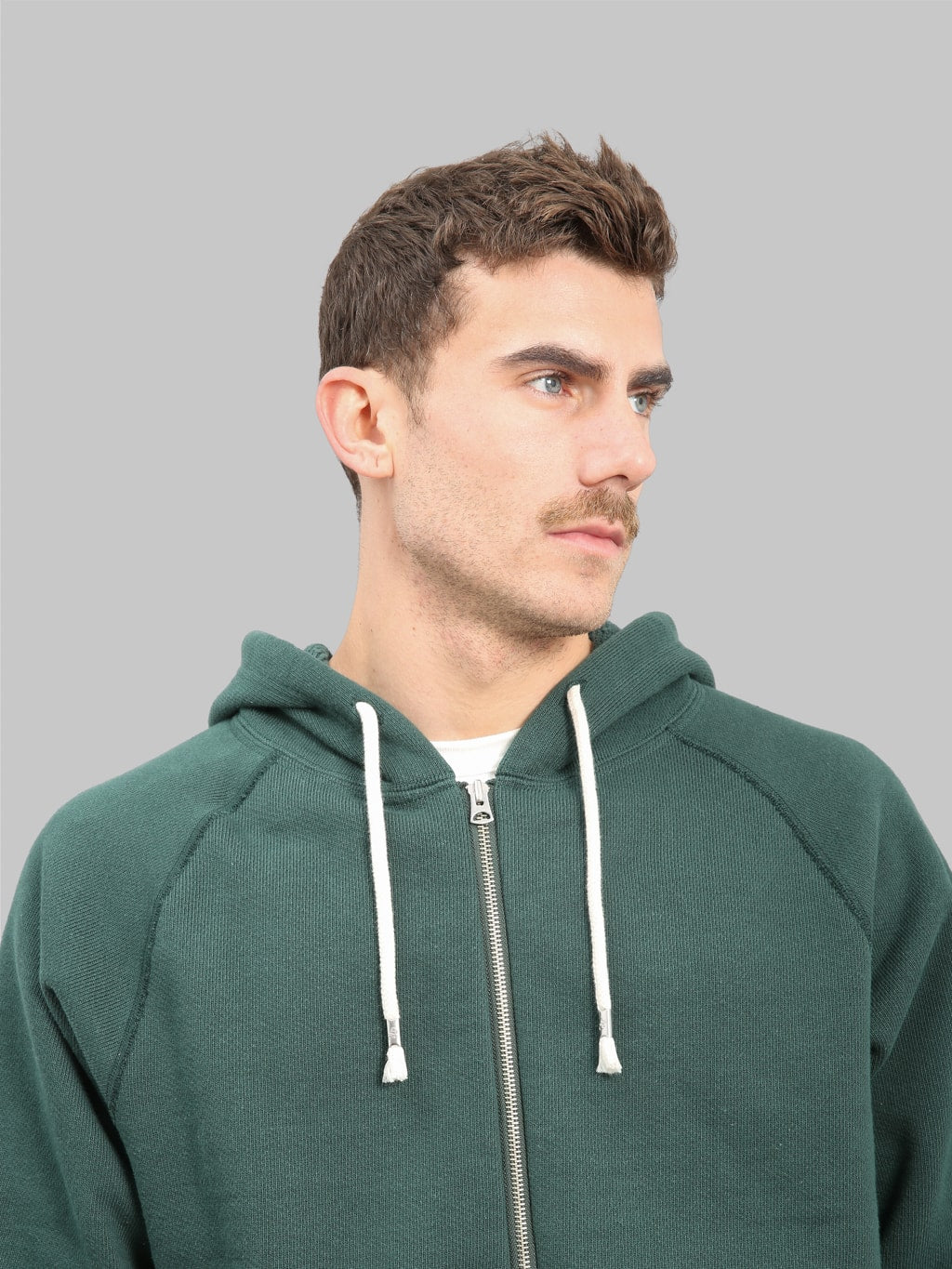 wonder looper zip hoodie double heavyweight french terry green chest