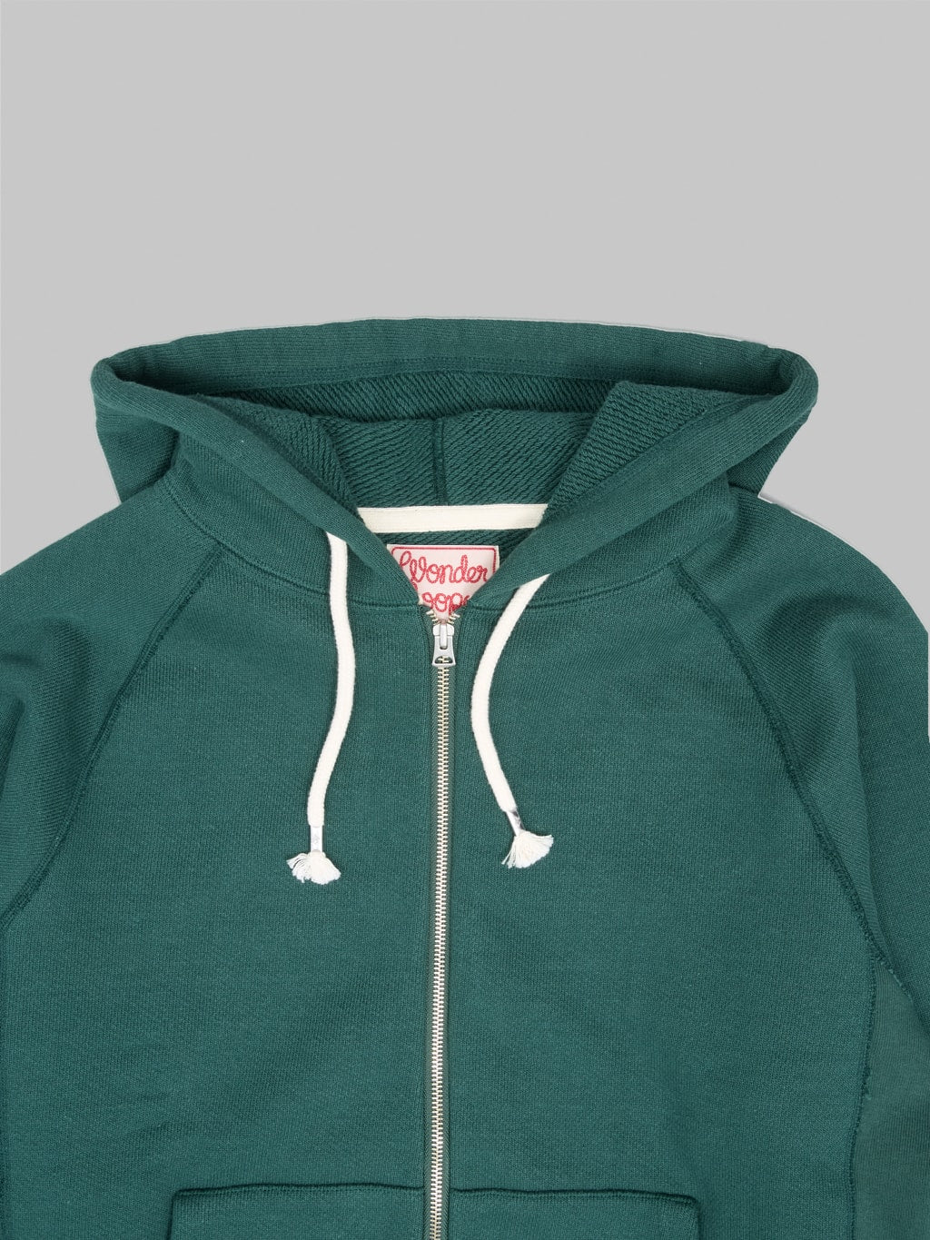 wonder looper zip hoodie double heavyweight french terry green chest details