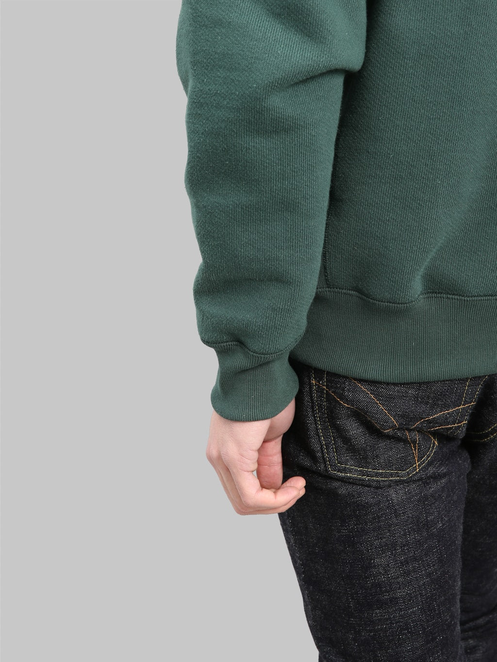 wonder looper zip hoodie double heavyweight french terry green cuff