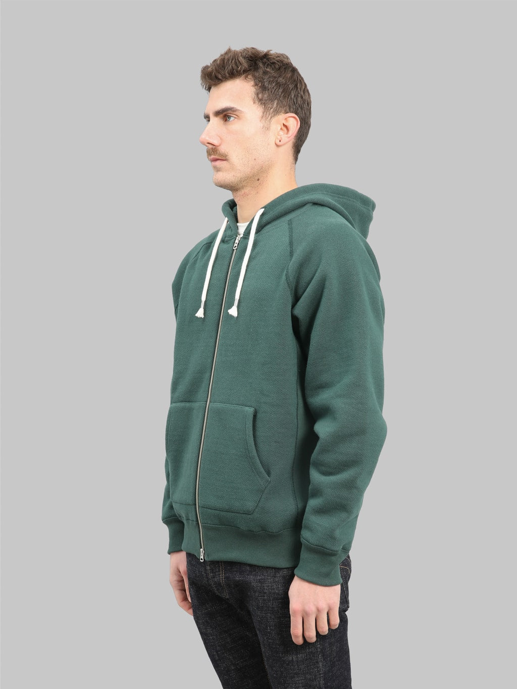 wonder looper zip hoodie double heavyweight french terry green side look