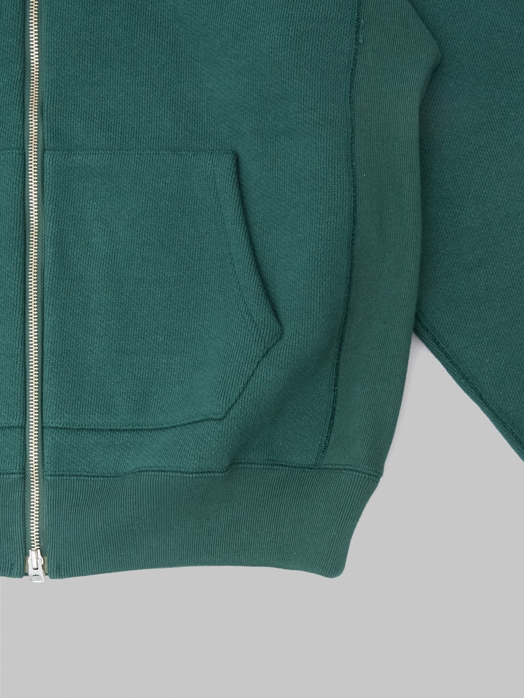 wonder looper zip hoodie double heavyweight french terry green hem