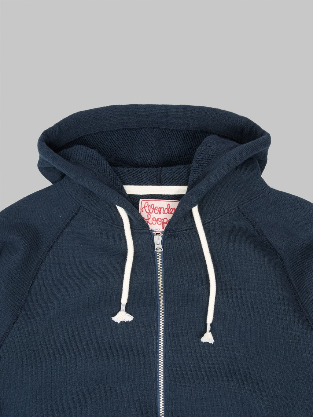 wonder looper zip hoodie double heavyweight french terry navy chest details