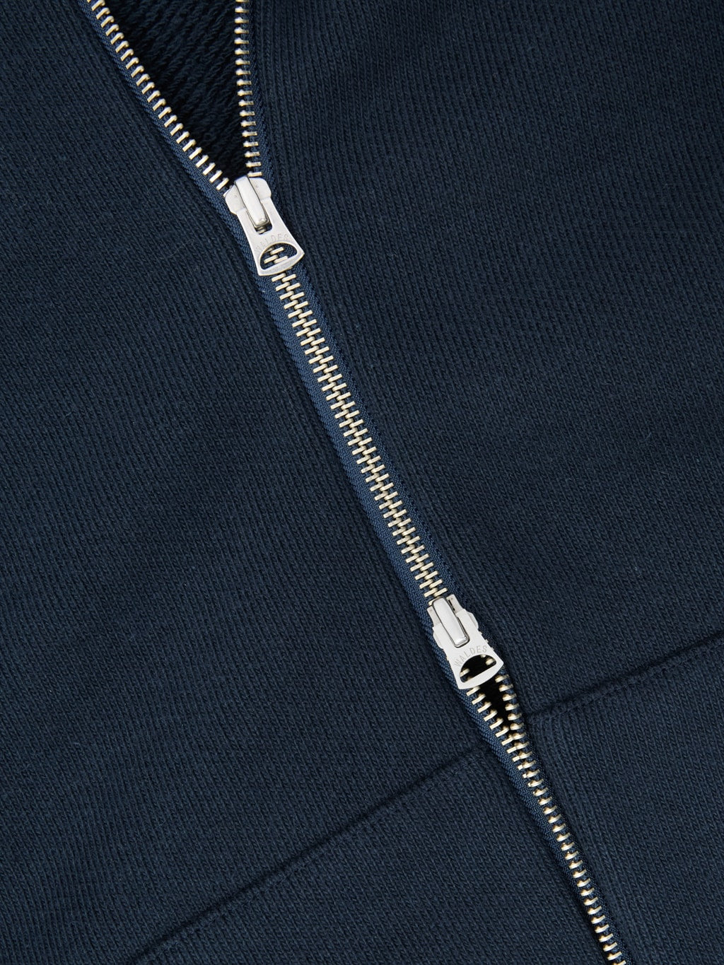 wonder looper zip hoodie double heavyweight french terry navy closeup