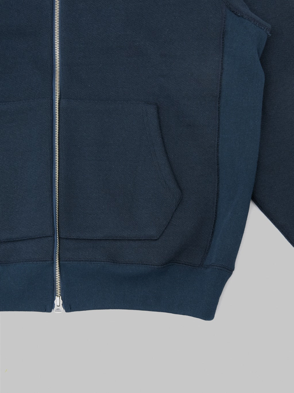 wonder looper zip hoodie double heavyweight french terry navy hem