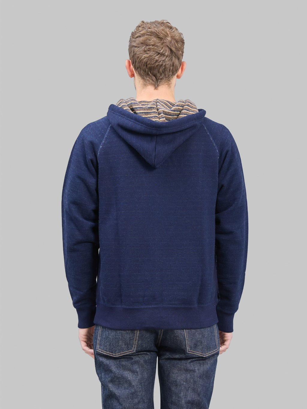 Wonder Looper Zip Hoodie Real Indigo Blanket Striped French Terry back