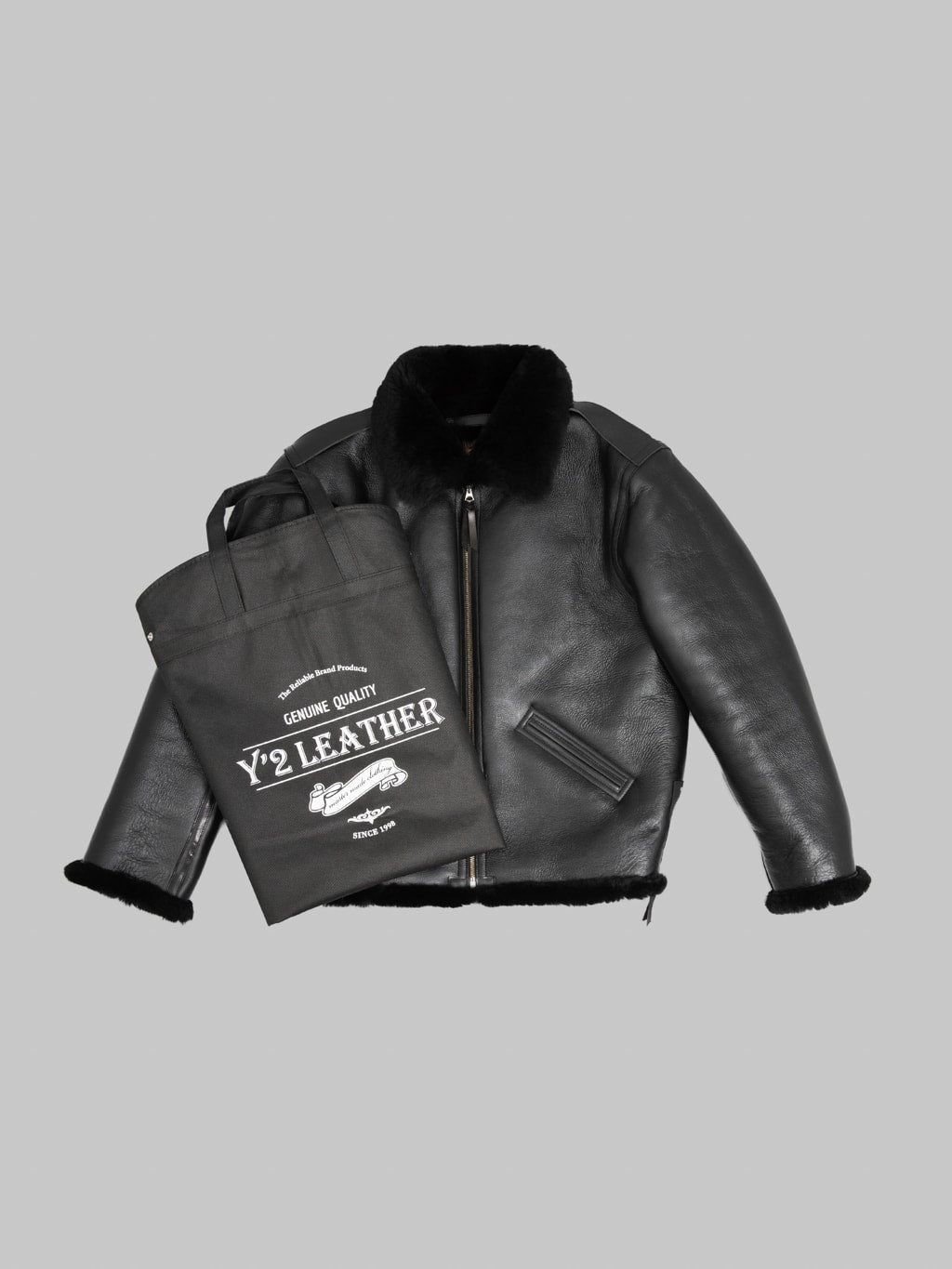 Y'2 Leather Colomer Mouton Type B-6 Horsehide Mouton Jacket Black