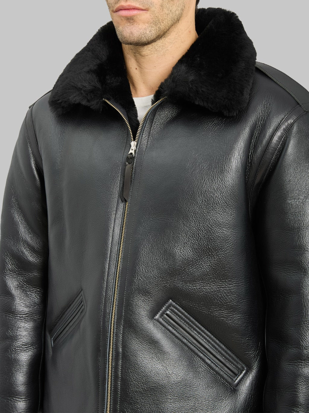 Y'2 Leather Colomer Mouton Type B-6 Horsehide Mouton Jacket Black