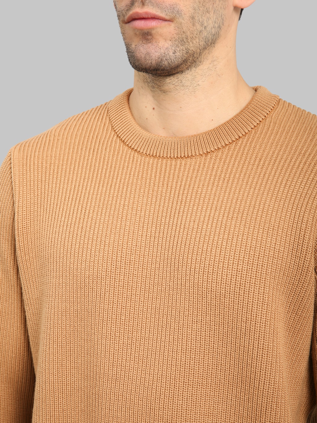 Yonetomi Extra Fine Wool Rib Knit Pullover Camel
