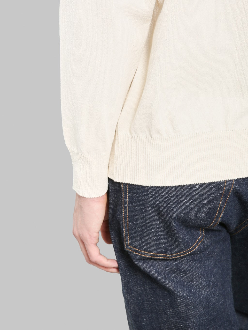 Yonetomi Wave Cotton Knit Pullover Ecru cuff hem