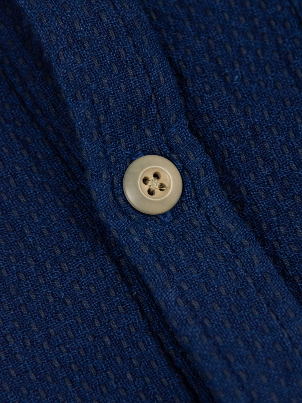 3sixteen CPO Shirt Indigo Sashiko button closeup