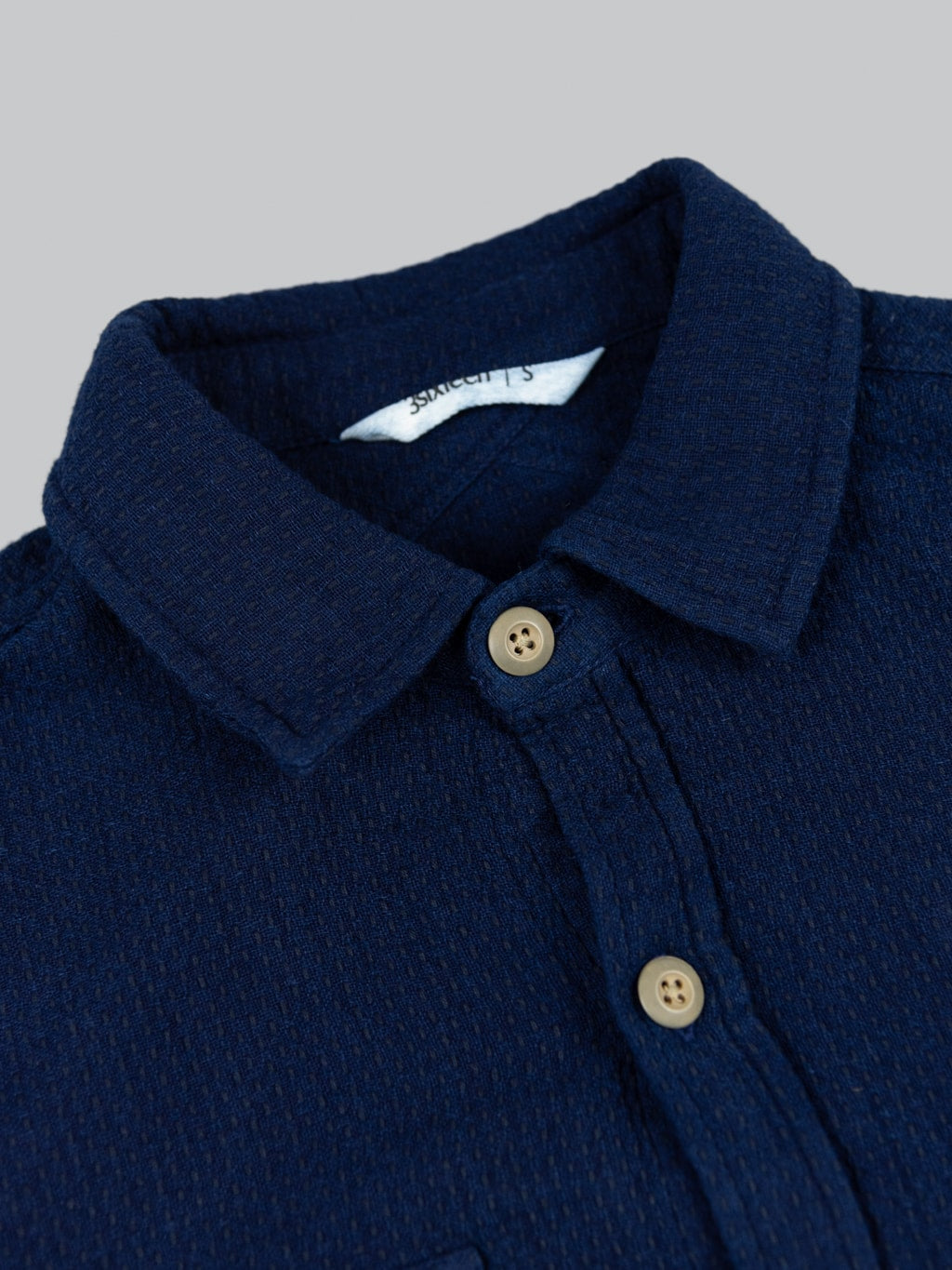 3sixteen CPO Shirt Indigo Sashiko collar buttons