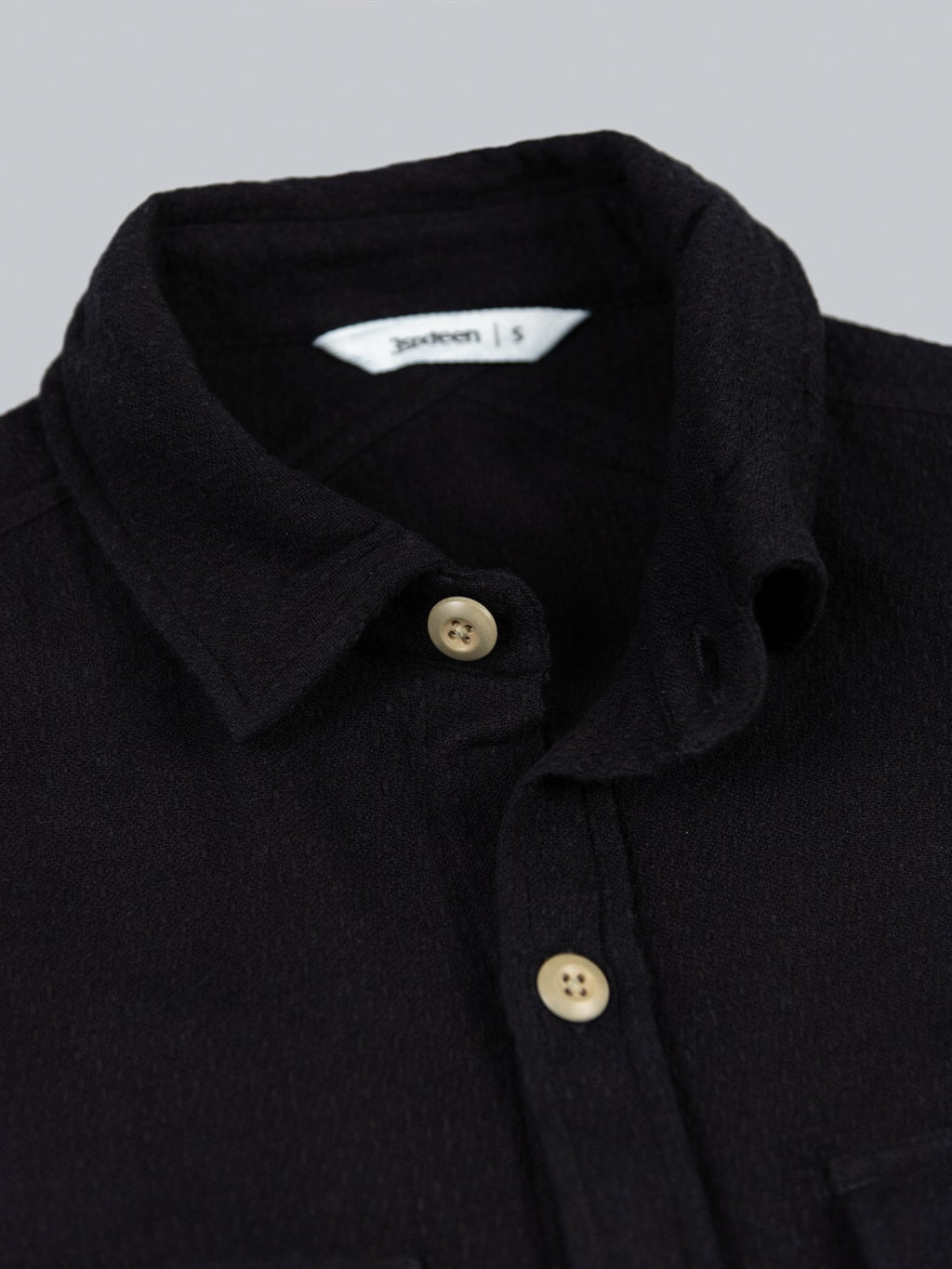 3sixteen CPO Shirt black Sashiko collar detail
