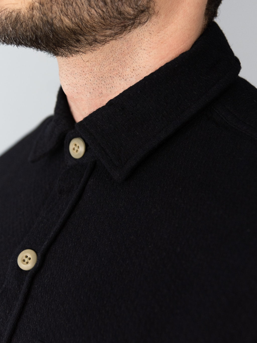 3sixteen CPO Shirt black Sashiko collar closeup