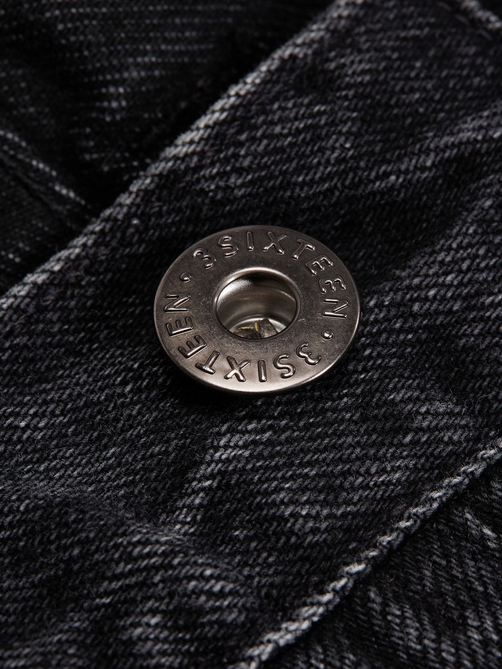 3sixteen CT 220x Classic Tapered Stonewashed Double Black button closeup