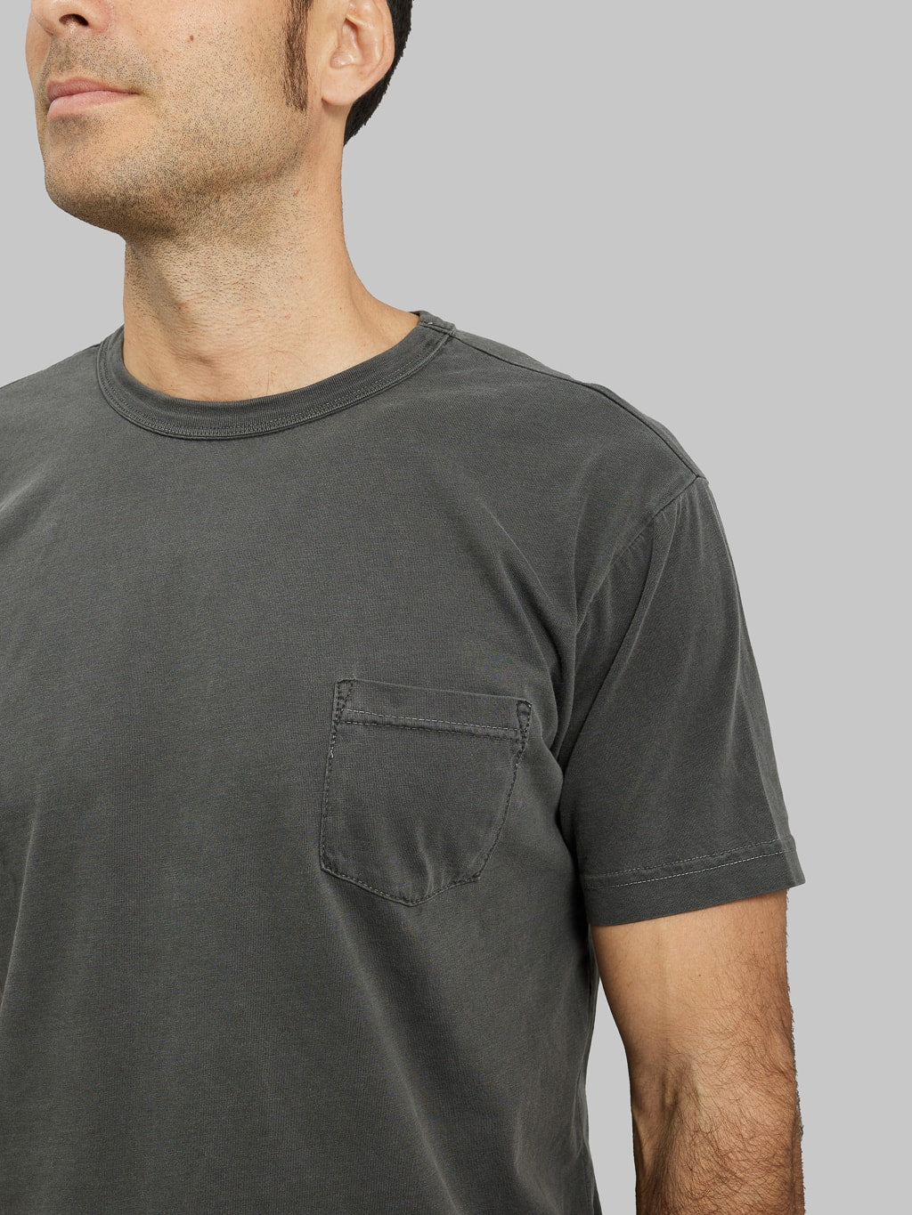 3sixteen Garment Dyed Pima Pocket Tshirt smoke chest details