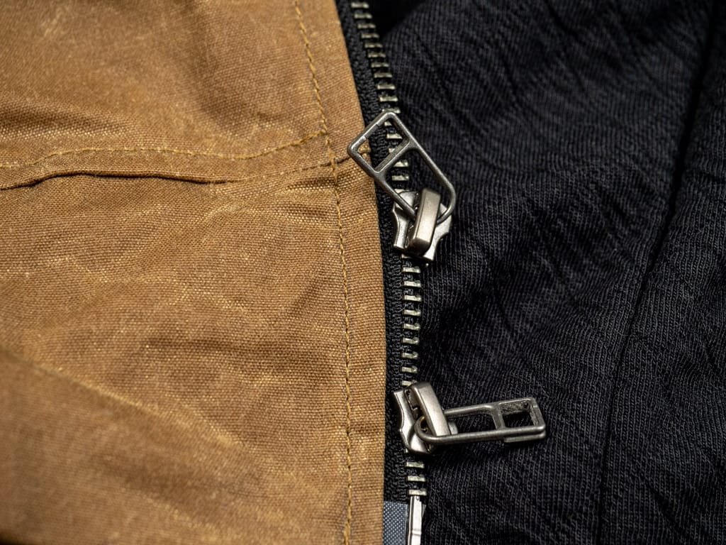 3sixteen Stadium Jacket Waxed Canvas Tan Double Zipper Details