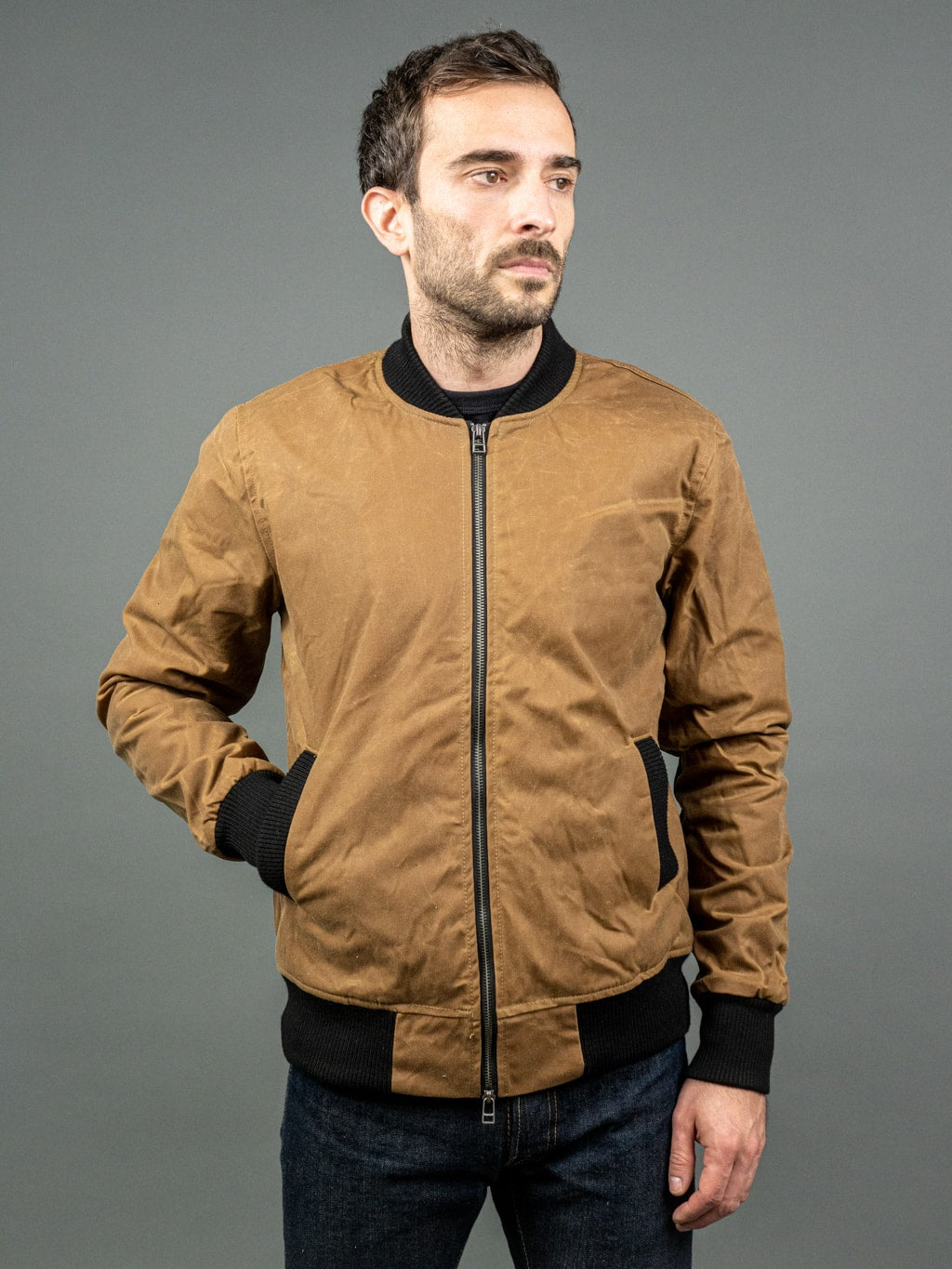 Waxed cotton bomber jacket sales