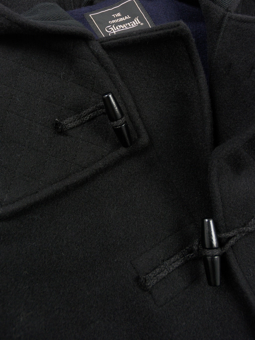 3sixteen x Gloverall Monty Duffle Coat black navy front details