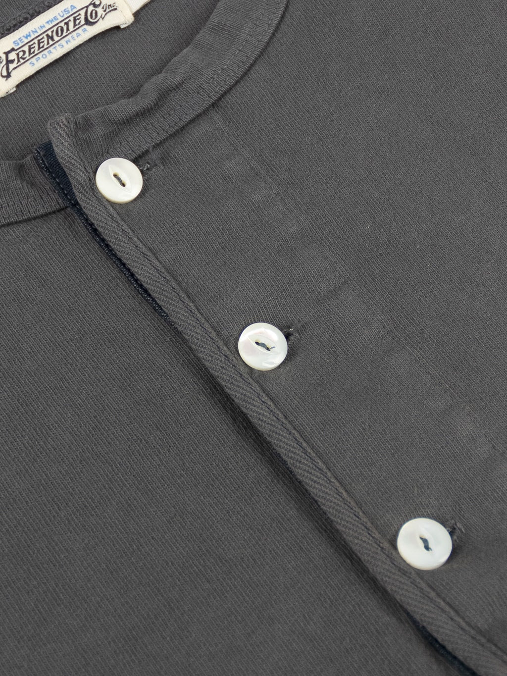 Freenote Cloth 13 Ounce Henley Long Sleeve Midnight grey pearl fisheye buttons